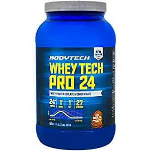 BodyTech Whey Tech Pro 24 Protein Powder Protein Enzyme Blend with BCAA's to Fuel Muscle Growth Recovery, Ideal for PostWorkout Muscle Building Rich Chocolate (2 Pound)