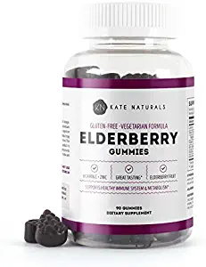 Elderberry Gummies for Adults & Kids (90 Gummies) - Kate Naturals. Perfect for Immune System Support & Metabolism. Has Vitamin C and Zinc. 1-Year Guarantee. Sambucus Nigra. Tasty Vitamin Alternative