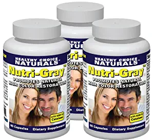 Nutri-Gray Hair Color Restoration Vitamin with Catalase-Helps Reduce Gray Hair Naturally (3 Bottles - 180 Capsules)