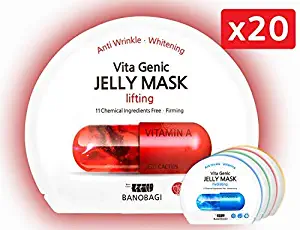 [Banobagi Cosmetics] Vita Genic Jelly Face Mask (Pack of 20)|K Beauty Sheet Mask Set| Korean Face Masks: Sheets for Facial Mask Skin Care for men and women | best kbeauty face masks in bulk facemask