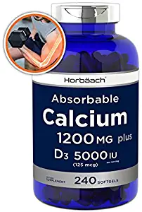Absorbable Calcium + D3 | 1200 mg | 240 Softgels | 5000 IU Vitamin D3 | Non-GMO, Gluten Free Supplement | by Horbaach