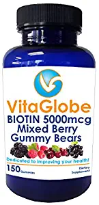 Vita Globe's Exclusive Extra Strength Biotin 5000mcg Gummy, Non GMO, No Glutin, All Natural 150ct