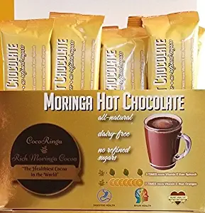 COCORINGA Moringa Cacao Hot Chocolate Cocoa With Pre & Pro Biotics, Natural, Non Dairy, High Protein, High Fiber