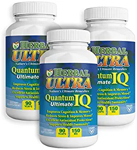 Quantum IQ - 270 Vcaps Kesum Turmeric Curry Leaf Brain Memory Supplement, Vegan Focus Vitamins C and E - Quantum IQ Ultimate - Herbal Ultra