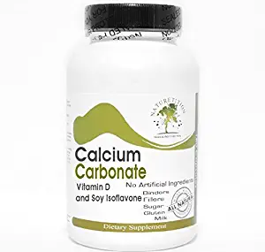 Calcium Carbonate 600mg with Vitamin D and Soy Isoflavone ~ 200 Capsules - No Additives ~ Naturetition Supplements