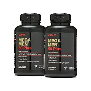 GNC Mega Men 50 Plus, 2 Pack, 120 Caplets 60 Servings in Each Bottle