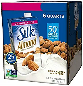 Silk Almond Milk, Unsweetened Vanilla, 32 Fluid Ounce (Pack of 12), Vanilla Flavored Non-Dairy Almond Milk, Dairy-free Milk
