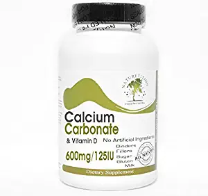 Calcium Carbonate 600mg & Vitamin D 125IU ~ 200 Capsules - No Additives ~ Naturetition Supplements