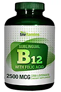 B-12 Sublingual 2500 Mcg with Folic Acid 400 mcg by TNVitamins - 250 Tablets