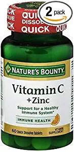 Nature's Bounty Vitamin C plus Zinc Quick Dissolve Natural Citrus Flavor - 60 Tablets, Pack of 2