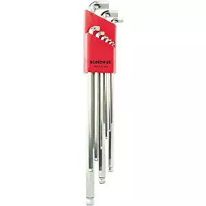 Bondhus 16799 9 Piece Stubby Ball End Tip Hex Key L-Wrench Set with BriteGuard Finish, Long Arm