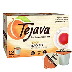 Tejava Original Unsweetened Black Tea, Natural Peach Flavor Pods, 12 count (Pack of 1)