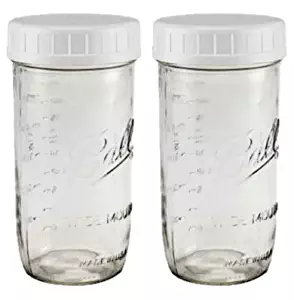 EASY-BUSY Kitchen Combo of Ball 24 oz-1½ Pint Clear Glass Mason Canning Jar, With EB White Food Storage Plastic Lids Set of 2, Wide Mouth Caps fit WM Ball & Kerr jars & Containers, Reusable, BPA Free,
