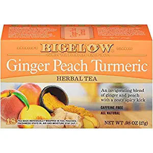 Bigelow Tea Ginger Peach Turmeric Herbal Tea Bags, 18 Count Box (Pack of 6) Caffeine-Free Herbal Tea, 108 Tea Bags Total