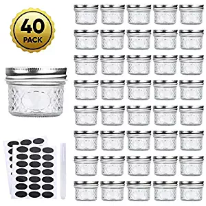 Accguan Mini Mason Jars Glass Canning Jars,4 OZ Jelly Jars With Regular Lids（Silver),Ideal for Honey,Jam,Wedding Favors,Shower Favors,Baby Foods,Small Pice Jars 40 PACK