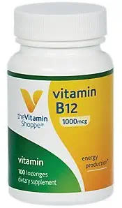 Vitamin B12 1,000mcg Supports Energy Production, Once Daily Dietary Supplement Vitamin B12 (As Cyanocobalamin), Gluten Dairy Free (100 Lozenges) by The Vitamin Shoppe