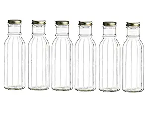 Nakpunar 6 pcs 12 oz Wide Mouth Empty Glass Bottles with Gold Plastisol Lined Lids - Beveled, Faceted (6, Gold Beveled)