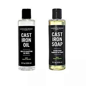 Caron Doucet - Cast Iron Care Bundle - Cast Iron Oil & Cast Iron Soap - 100% Plant Based Formulation - Helps Maintain Seasoning on All Cast Iron Cookware. (8oz Bullet)