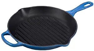 Le Creuset Signature Cast Iron Round Skillet Grill, 10-1/4-Inch, Marseille