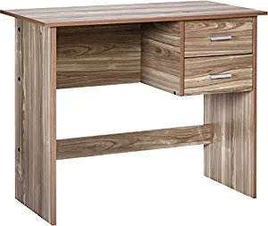 OneSpace Modern Writing Desk with 2 Side Drawers, Walnut