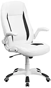 Flash Furniture High Back White Leather Executive Swivel Chair with Flip-Up Arms